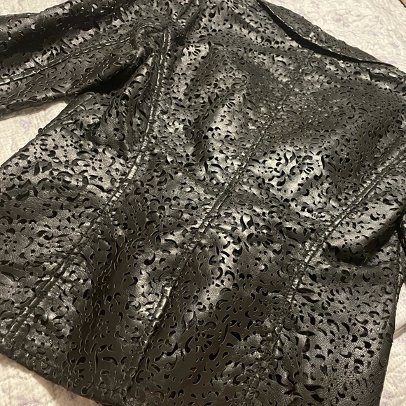 Anne Klein black lace leather jacket - Picture 2 of 4